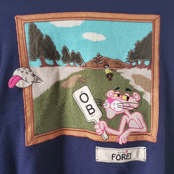 Pink Panther golf sweater, vintage 90s, 100% wool. Size M - Picture 2 of 4